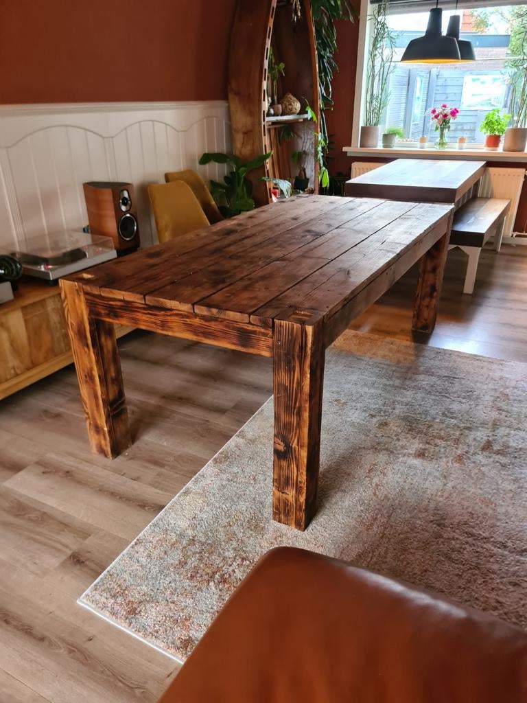 Robuuste houten eettafel - 200x97x75 cm, Huis en Inrichting, Tafels | Eettafels, Ophalen, Gebruikt, 50 tot 100 cm, Vijf personen of meer