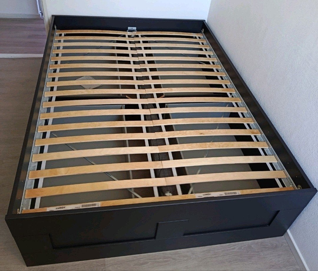 Brimnes bed frame, 4 lades met lattenbodems, Ophalen, Tweepersoons, Zwart