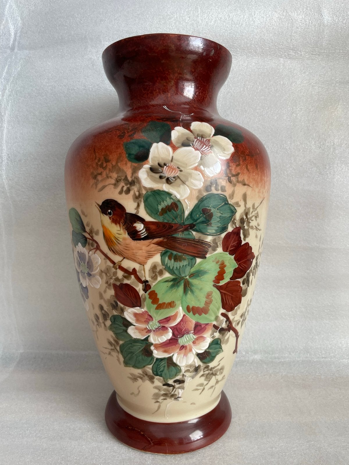 Antieke vaas met vogel- en bloemmotief, handgeschilderd, Antiek en Kunst, Antiek | Vazen, Ophalen of Verzenden
