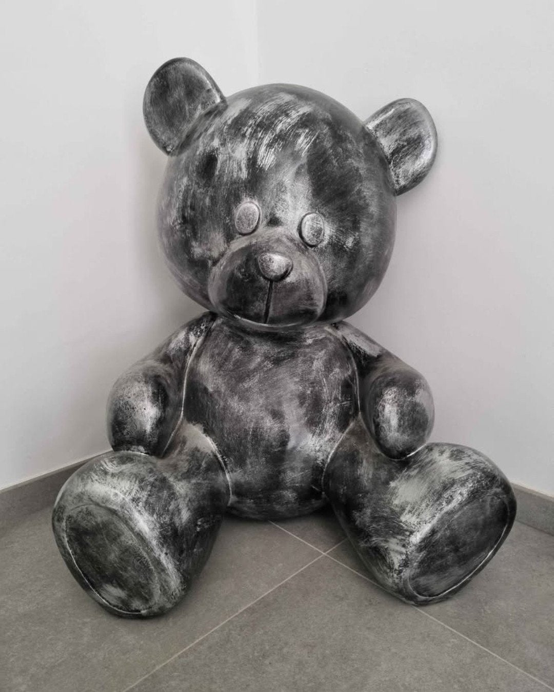 Grote Zilverkleurige Teddybeer Decoratiebeeld, Verzamelen, Beelden en Beeldjes, Ophalen, Zo goed als nieuw, Dier