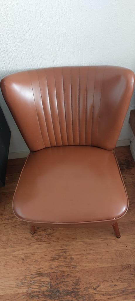2 cognac kleurige sixties cocktail stoelen. Skai , vintage, Ophalen, Gebruikt, Minder dan 75 cm, Vintage
