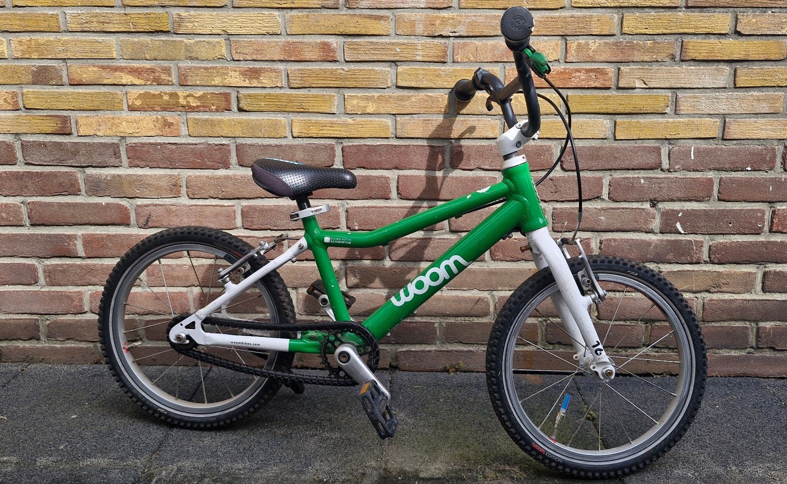 Woom 3, kinderfiets 16 inch - Groen, Fietsen en Brommers, Ophalen, Velgrem, Woom, 16 tot 20 inch