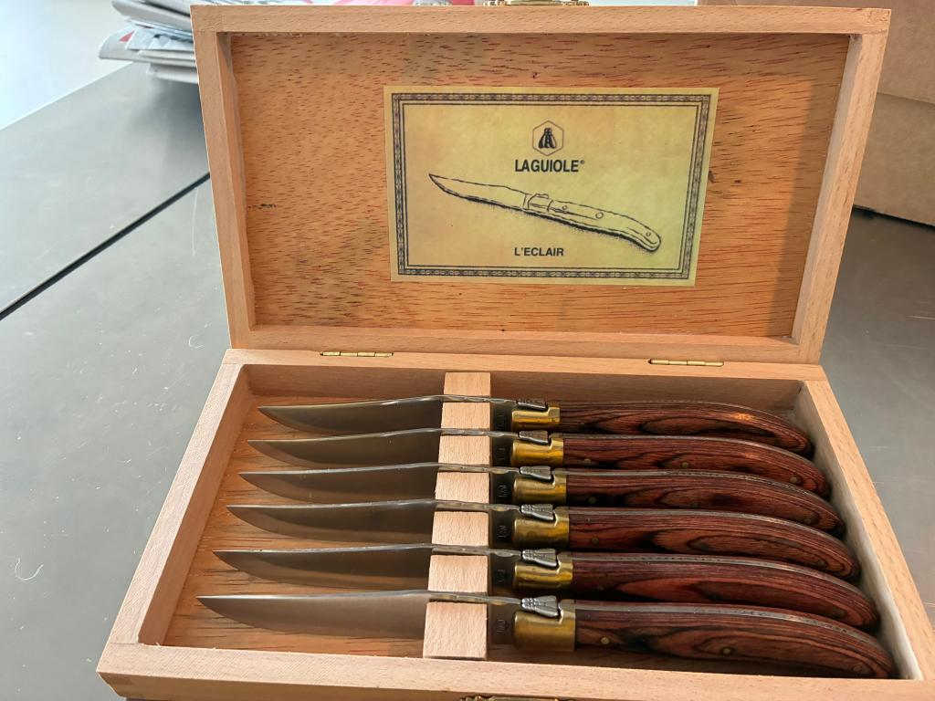 6X steakmessen "Laguiole L'éclair", Ophalen, Zo goed als nieuw, Rvs of Chroom