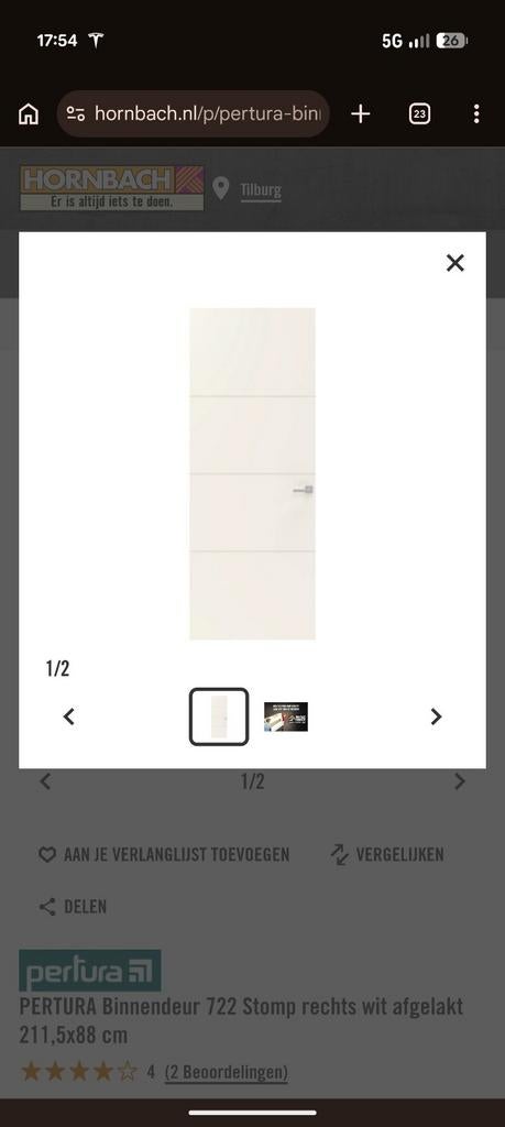 Nieuwe Pertura722 Binnendeur Opdek 201.5x83 rechts dr, Doe-het-zelf en Verbouw, Deuren en Horren, 80 tot 100 cm, Binnendeur, Nieuw