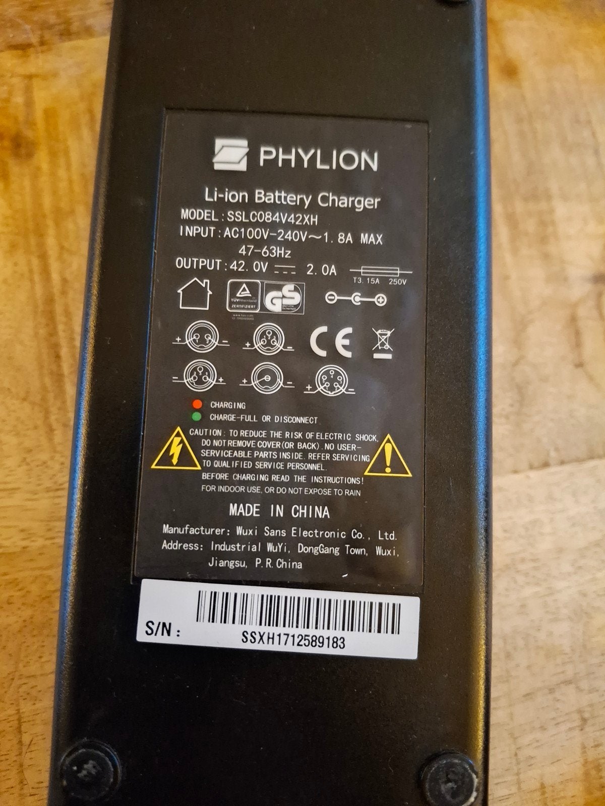 Phylion Li-ion Acculader 42V 2A (5-pins), Ophalen of Verzenden, Gebruikt