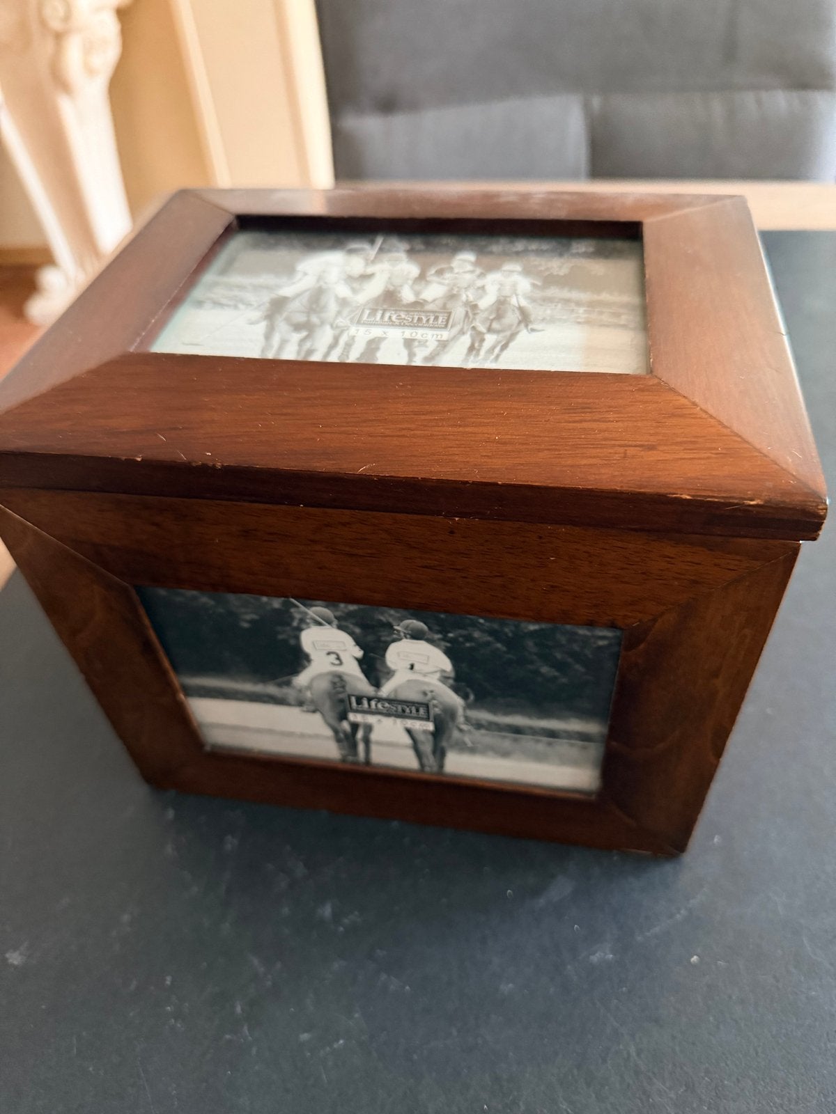 Houten fotolijst kubus met opbergruimte, Hout, Gebruikt, Ophalen of Verzenden, Landelijk