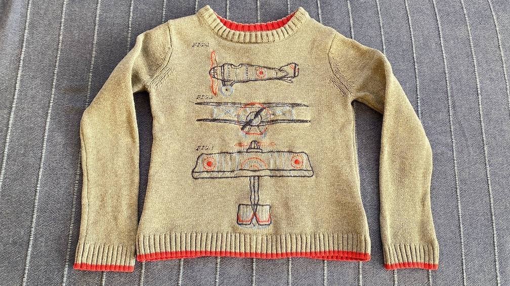 Super mooie E-of-M jongenstrui (maat 98), Ophalen of Verzenden, Zo goed als nieuw, Jongen, Trui of Vest