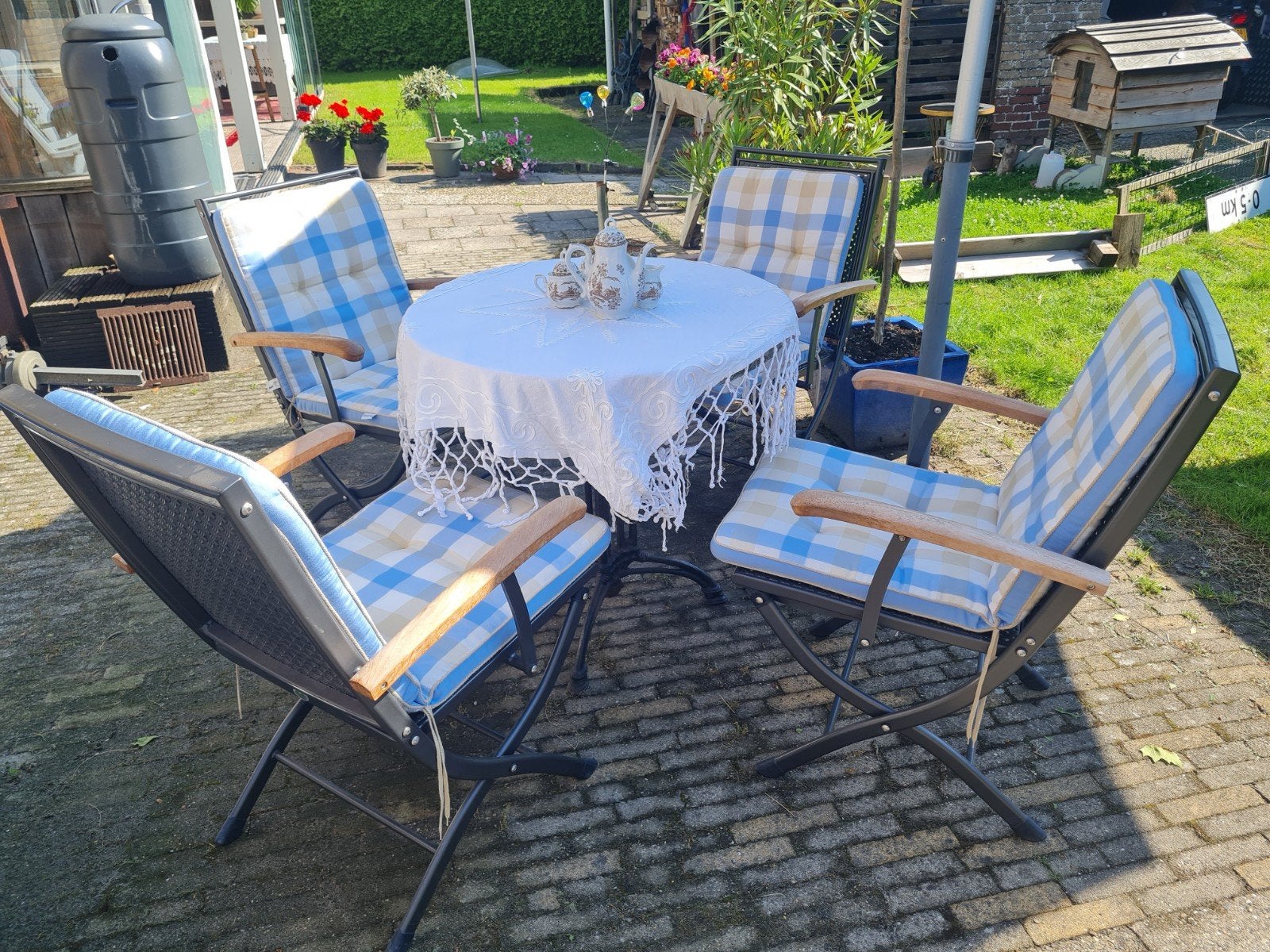 4 metalen royal garden tuinstoelen met kussens., Ophalen, Gebruikt, Overige materialen