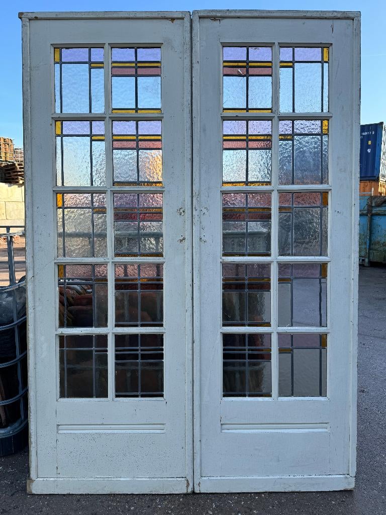 Set schuif / en-suite deuren met glas in lood 211x145cm., Ophalen