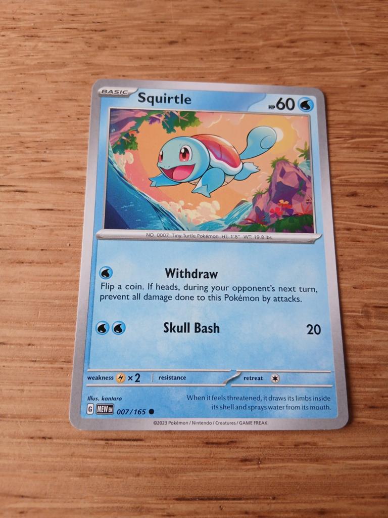 Pokémon Kaart Squirtle 007/165 Mew ex, Ophalen of Verzenden, Zo goed als nieuw, Losse kaart