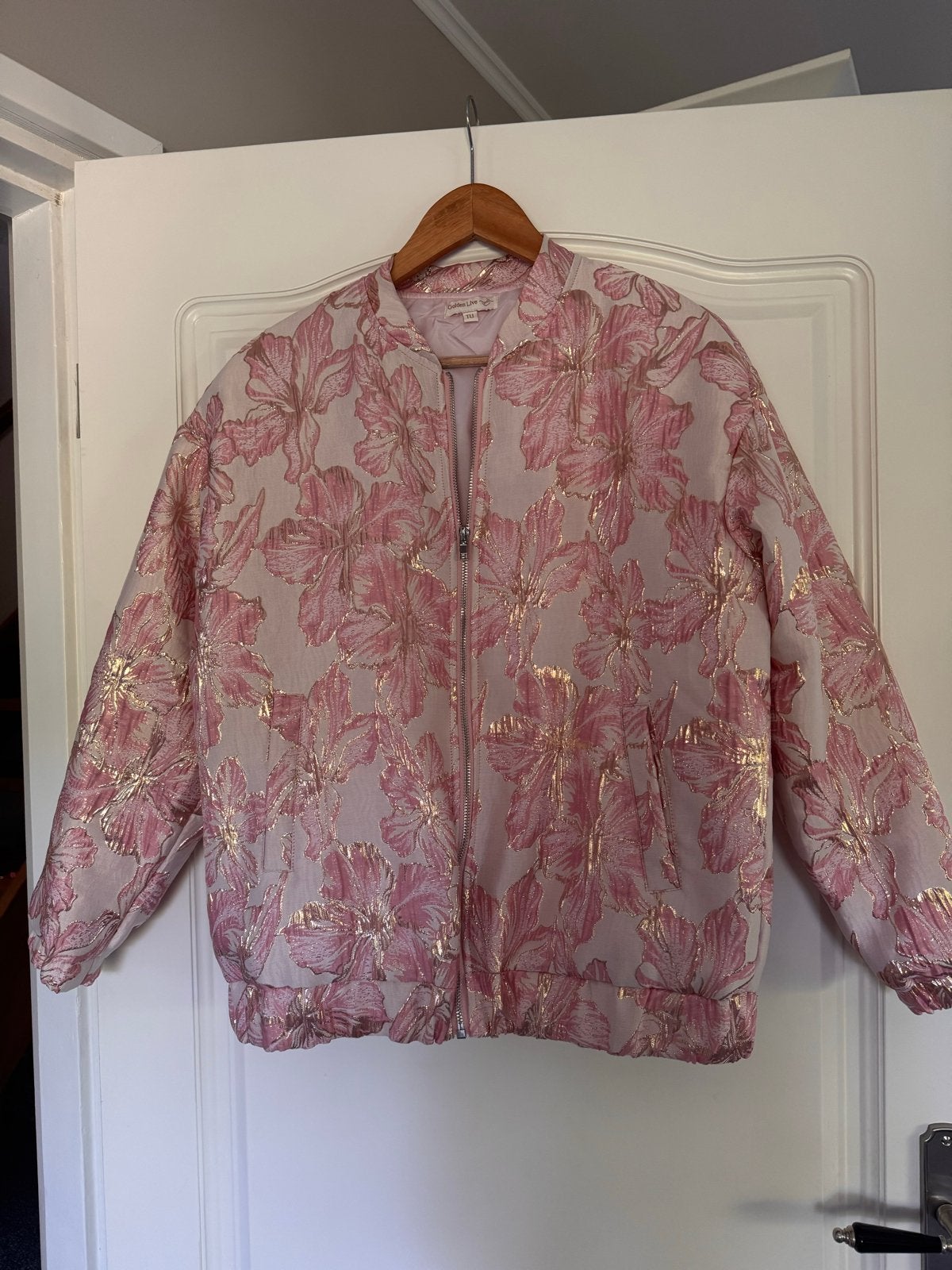 Super leuk bomberjasje dames roze/goud glitter - One size, Ophalen, Zo goed als nieuw, Maat 38/40 (M), Roze