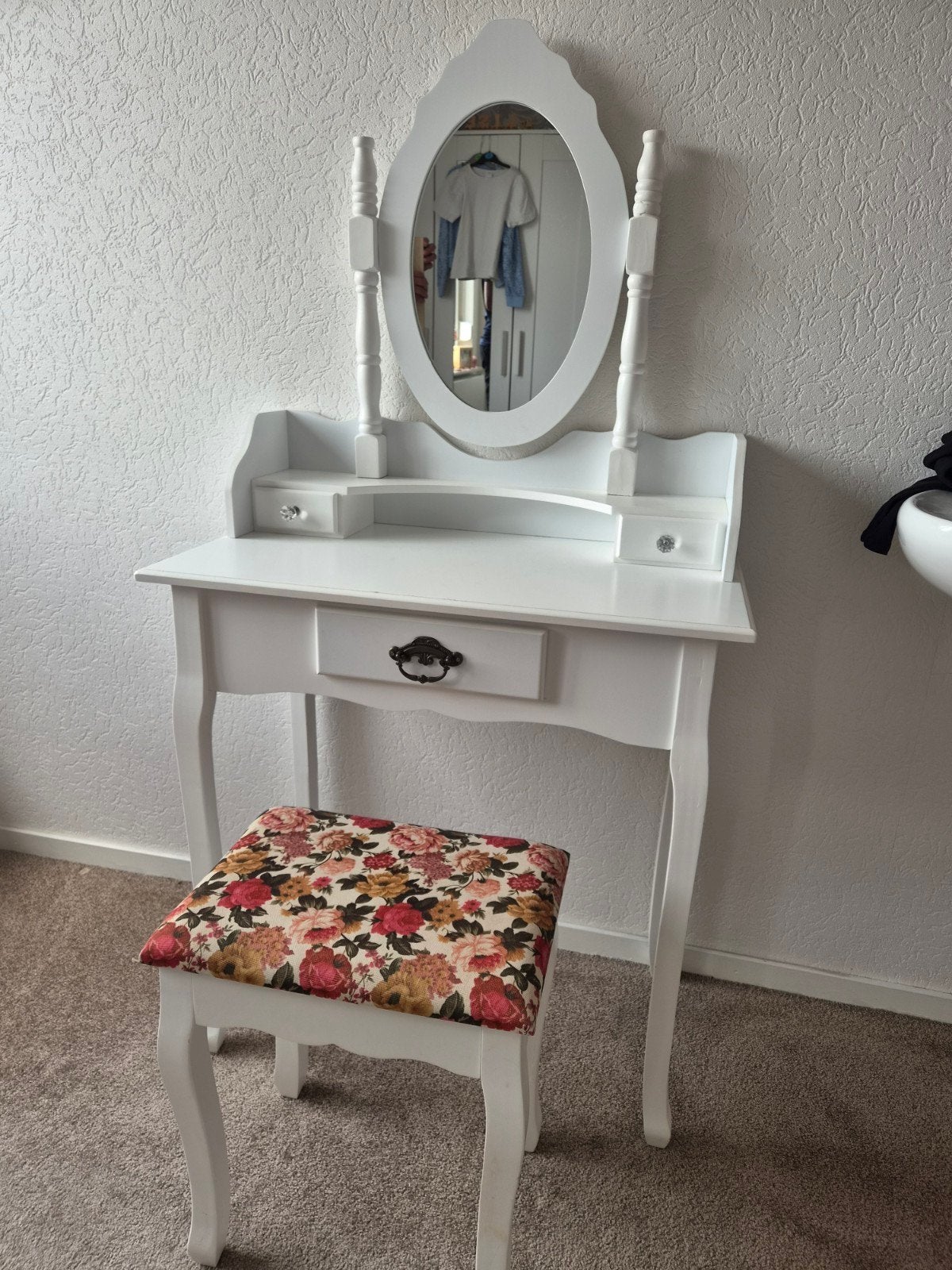 Kaptafel met spiegel en krukje voor kinderkamer meisjeskame, Ophalen, Gebruikt, 100 tot 150 cm, 50 tot 100 cm