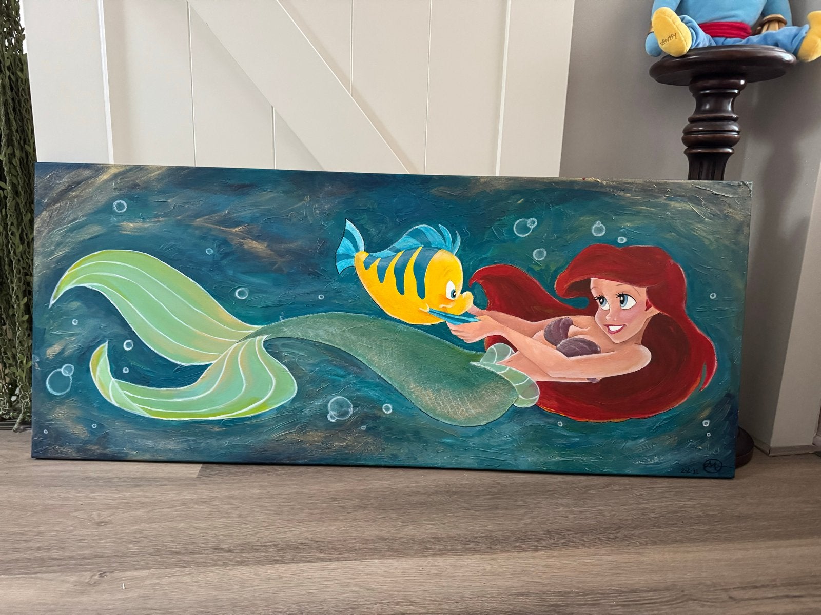 Disney De Kleine Zeemeermin Ariel & Botje Schilderij, Ophalen, Acrylverf, Handgeschilderd, Stripfiguren/cartoons