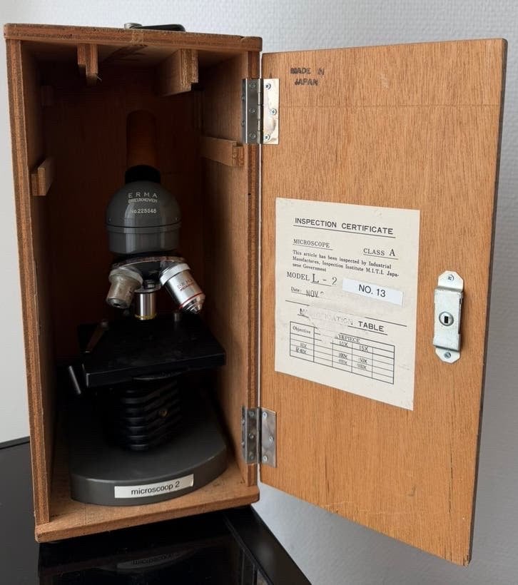 Vintage luxe microscoop ERMA Japan  Clas A, Verzenden, Zo goed als nieuw, Minder dan 400x
