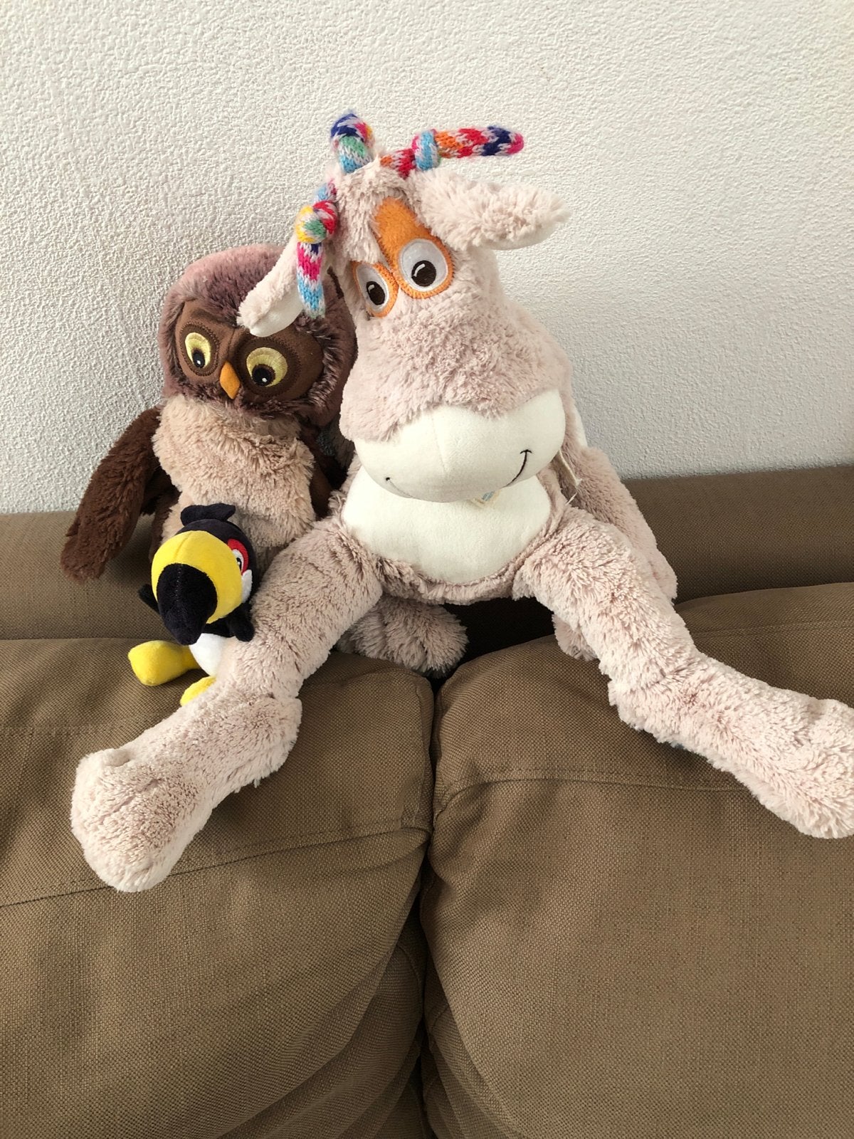 Leuke knuffels: uil, giraf en toekan, Ophalen of Verzenden, Gebruikt, Bruin, Middelgroot (20 tot 80 cm)