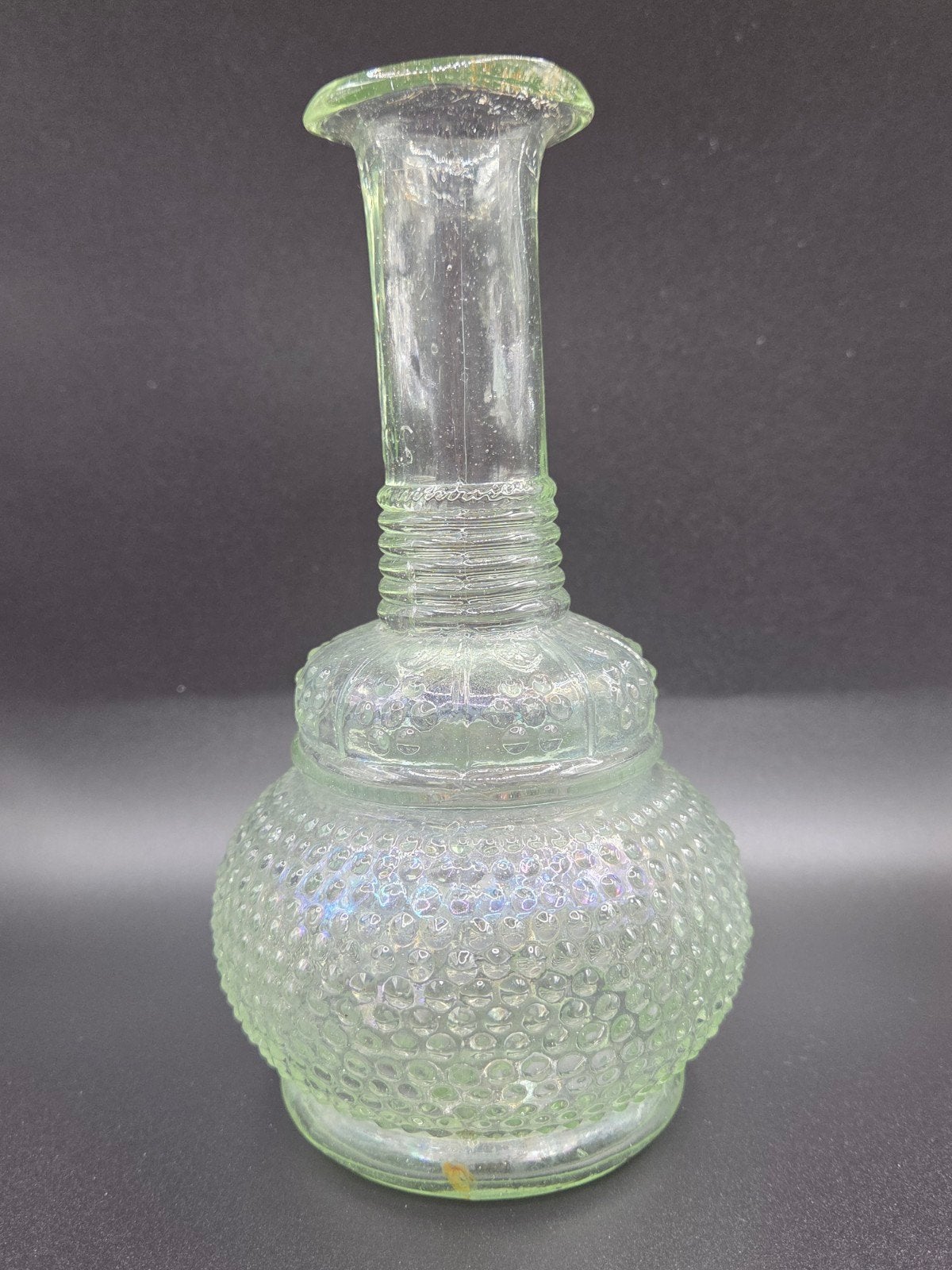 Antieke Hobnail Karaf Glas, Fluorescerend Manganglas 17 cm, Ophalen of Verzenden