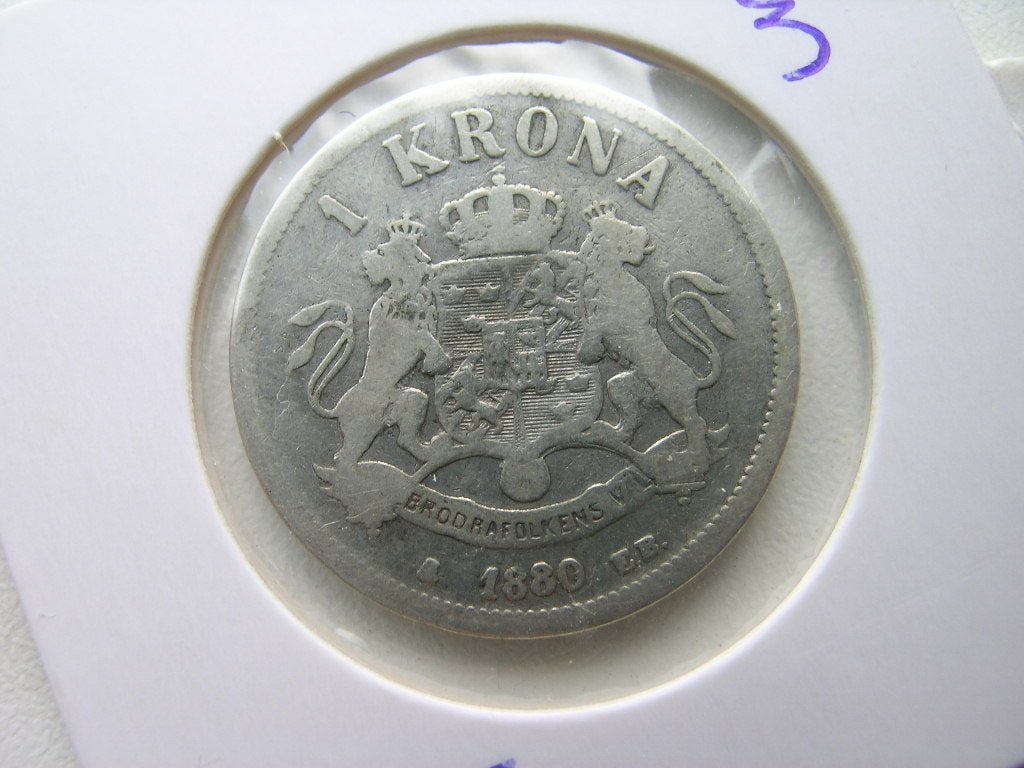 Krona 1880 Zweden, Postzegels en Munten, Ophalen of Verzenden, Overige landen, Losse munt