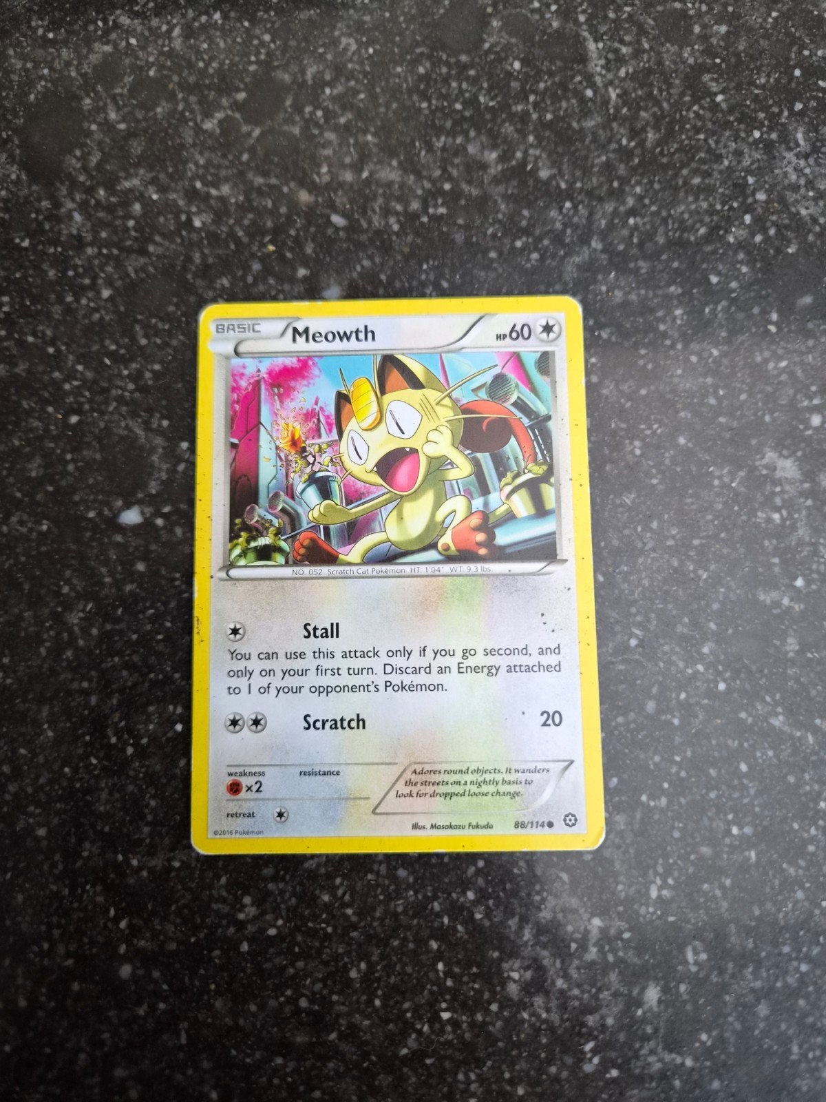 Pokémon Kaart: Meowth (Basic, HP 60), Ophalen of Verzenden, Gebruikt, Losse kaart