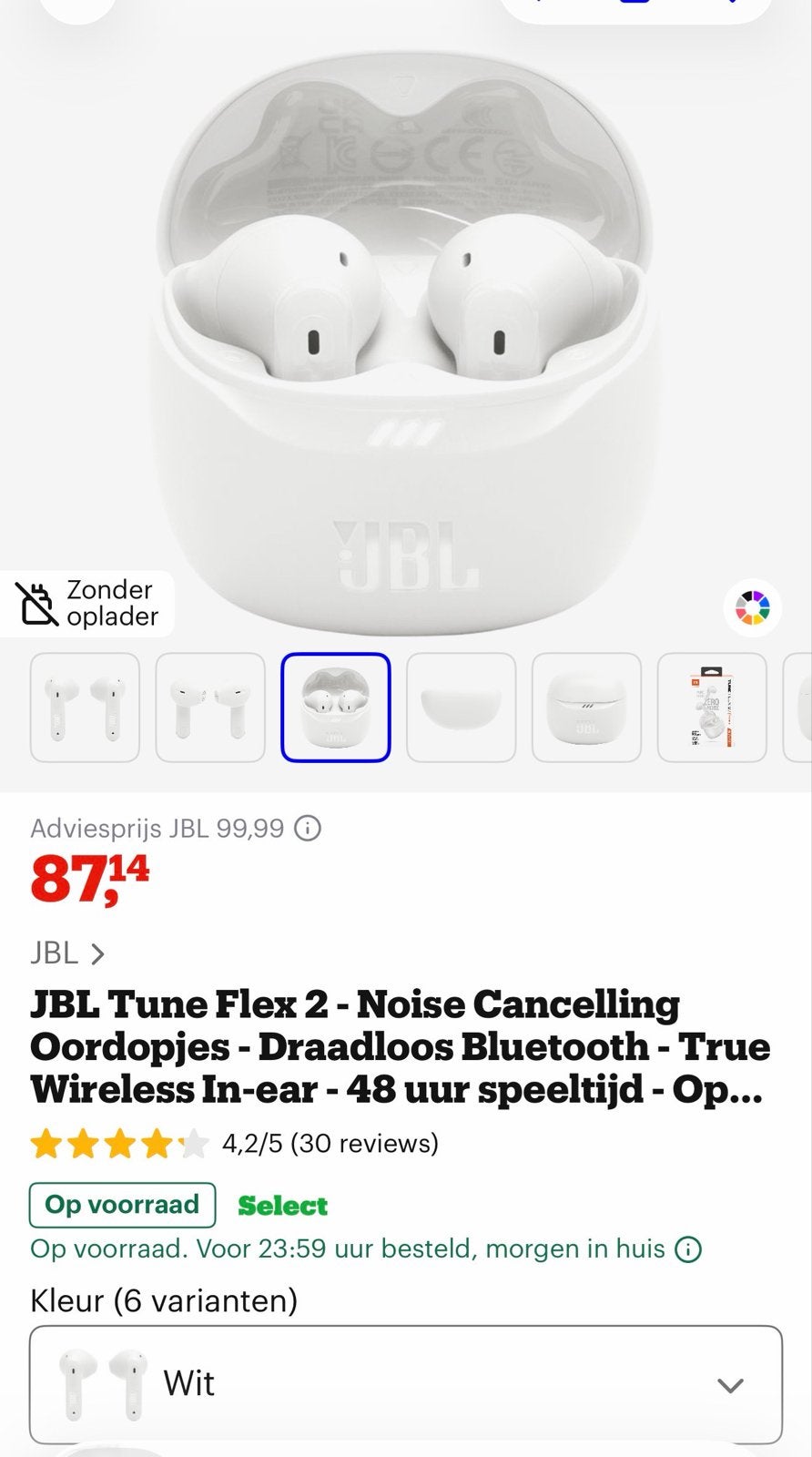 JBL Tune Flex 2 TWS Oordopjes - Wit, Noise Cancelling, Ophalen of Verzenden, Nieuw, Bluetooth