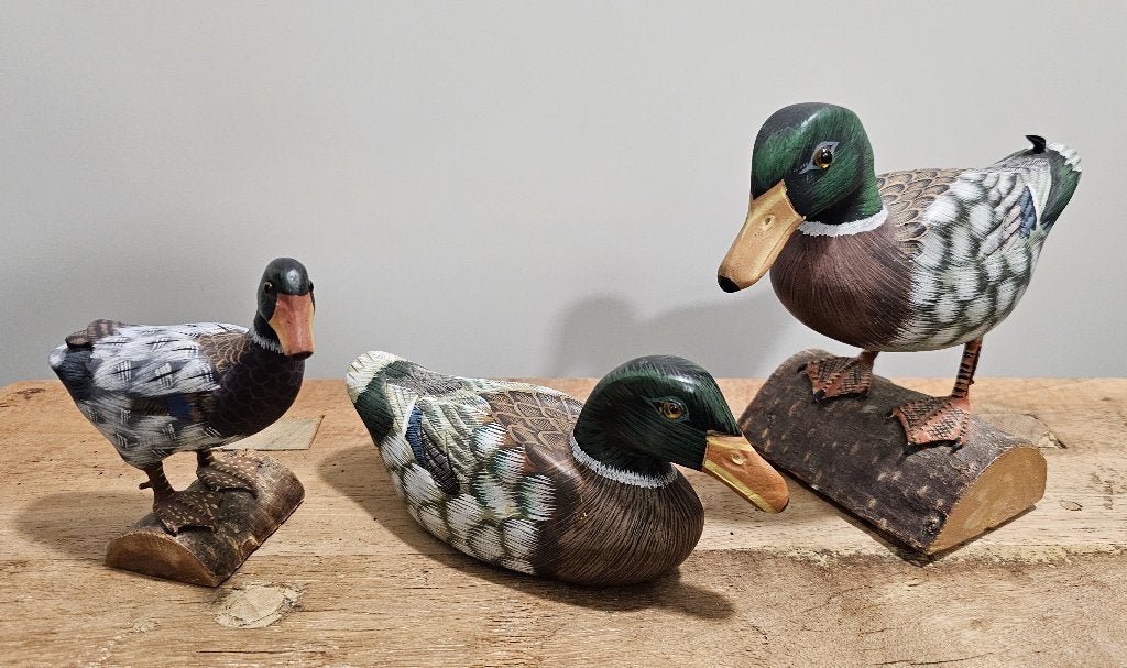 3 OUDE BROCANTE HOUTEN EENDEN, Houtsnijwerk, Minder dan 20 cm, Ophalen of Verzenden, Hout