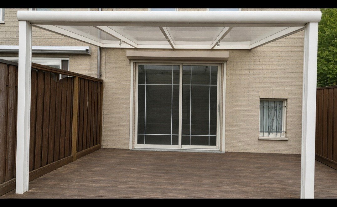 Veranda / Terrasoverkapping 4x3m met wit aluminium frame, Tuin en Terras, Overkappingen, Ophalen of Verzenden, Gebruikt, Veranda