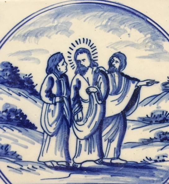 Tegel Antiek Bijbels Jezus Emmaus Friesland, Antiek en Kunst, Antiek | Wandborden en Tegels, Ophalen of Verzenden