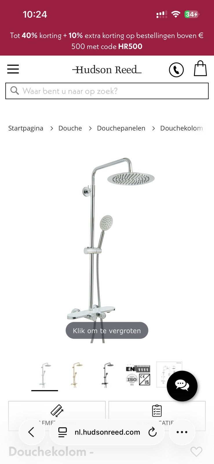 Regendouche + handdouche - Hudson Reed, Doe-het-zelf en Verbouw, Ophalen, Nieuw, Chroom, Douche