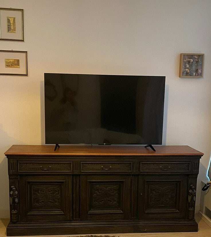 Massief houten dressoir met houtsnijwerk - Den Haag, Ophalen, Met lade(s), Zo goed als nieuw, 200 cm of meer