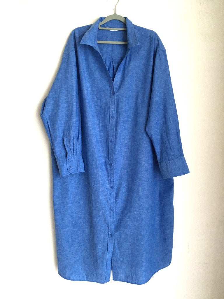 Ruimvallende Jurk | Linnen-Katoen Mix, Kleding | Dames, Grote Maten, H&M, Blauw, Jurk, Ophalen of Verzenden
