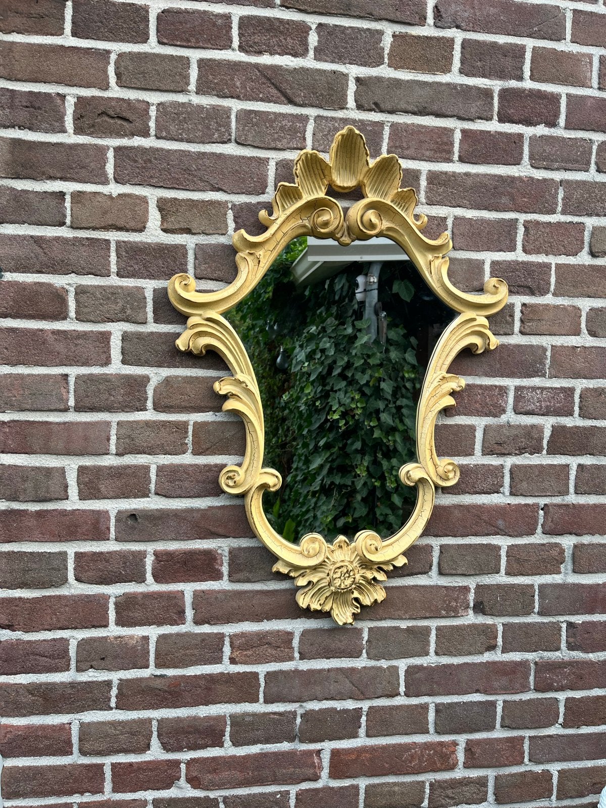 Brocante Spiegel Goudkleurig Barok Stijl, Ophalen, Overige vormen, Minder dan 50 cm, Minder dan 100 cm