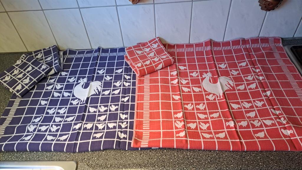 Set van 5 vintage theedoeken met een leuk kip motief., Zo goed als nieuw, N.v.t, N.v.t, N.v.t