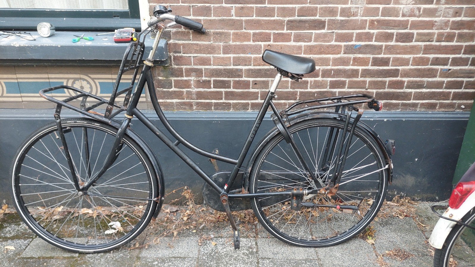 Zwarte Transportfiets met voordrager, Terugtraprem, Ophalen, Overige merken, 53 tot 56 cm