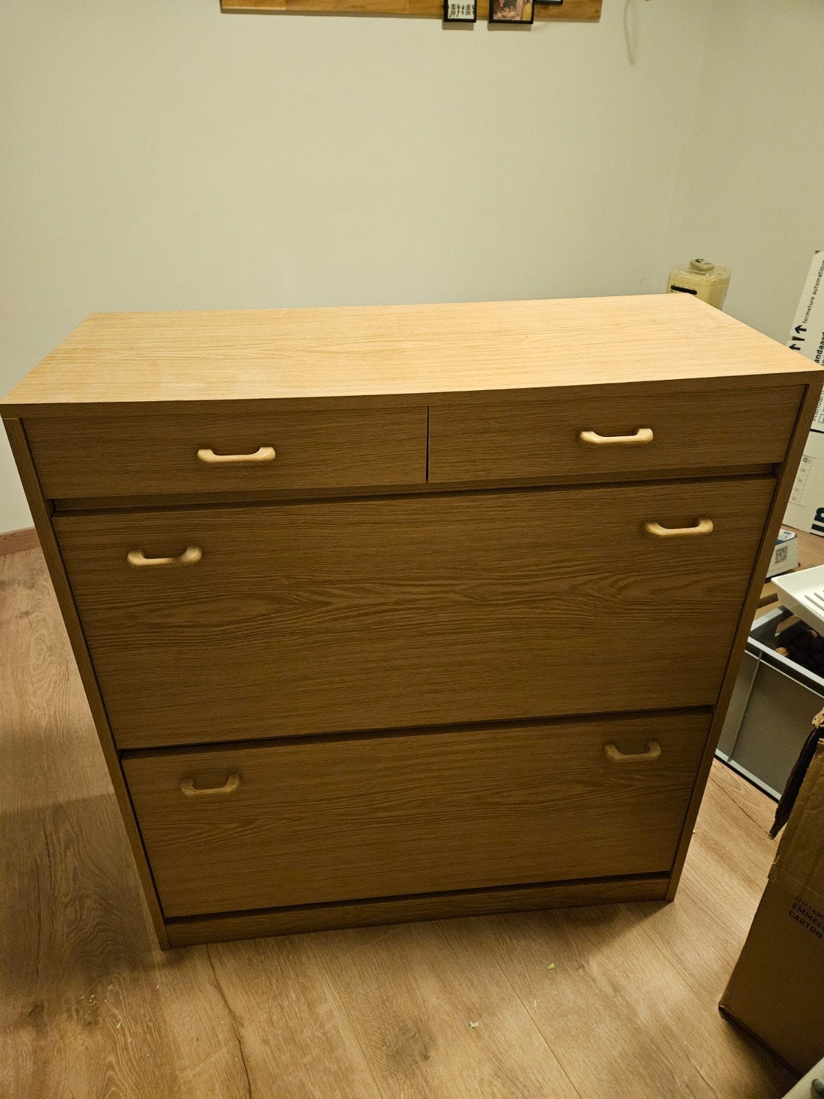 Houten schoenenkast met 2 rekken en 2 laden - 86x35x93,5 cm, Ophalen, Gebruikt