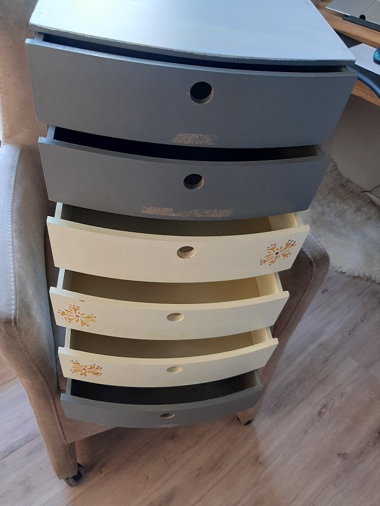 archief 6 laden kast hout handbeschilderd 50x 20, Huis en Inrichting, Ophalen, Minder dan 50 cm, Gebruikt, 5 laden of meer