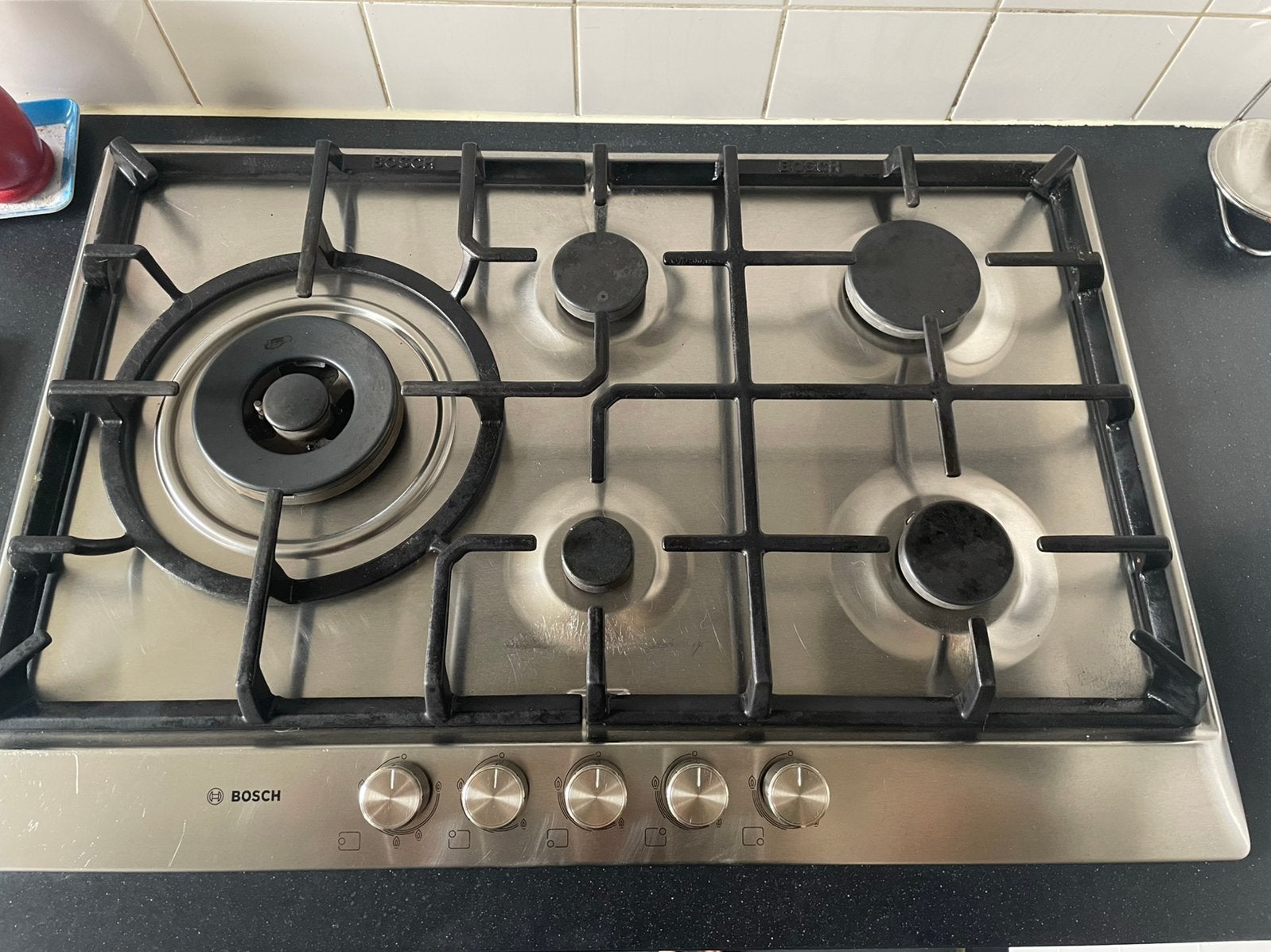 Bosch inbouw gaskookplaat RVS 75cm met wok pit, Ophalen, Gebruikt, Inbouw, Gas