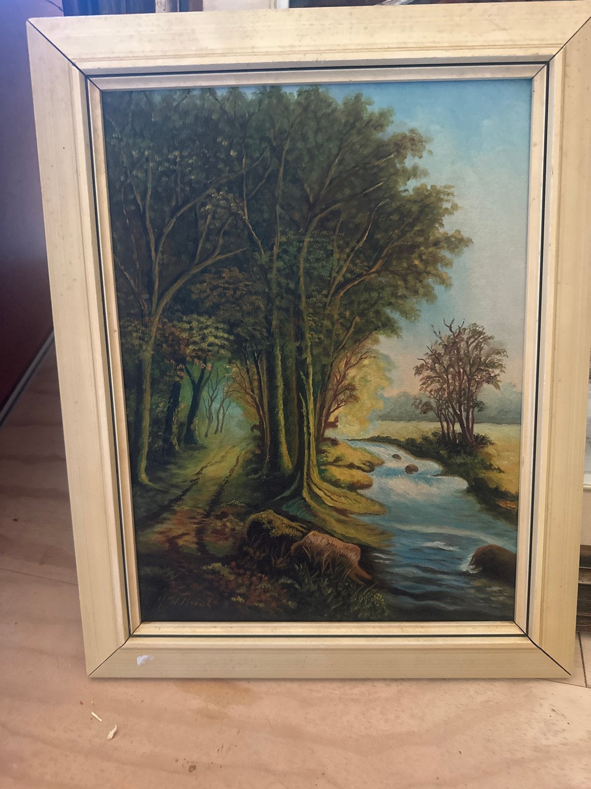 Schilderij van G.W. Brink: Boslandschap met Rivier, Antiek en Kunst, Ophalen of Verzenden