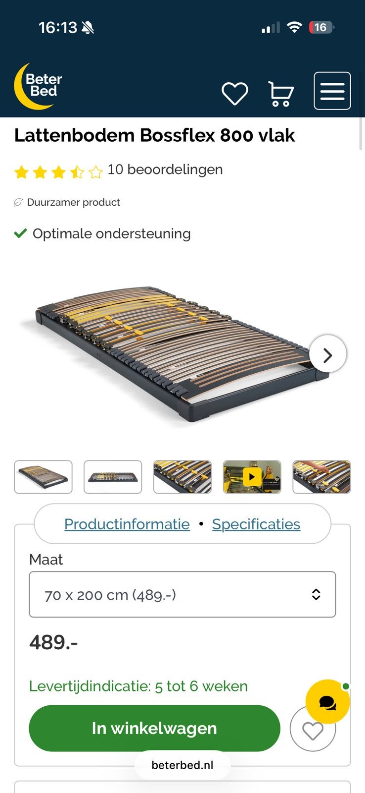 2x Lattenbodem Bossflex 800 vlak 70x200, Ophalen of Verzenden, Zo goed als nieuw, Bedbodem, 200 cm