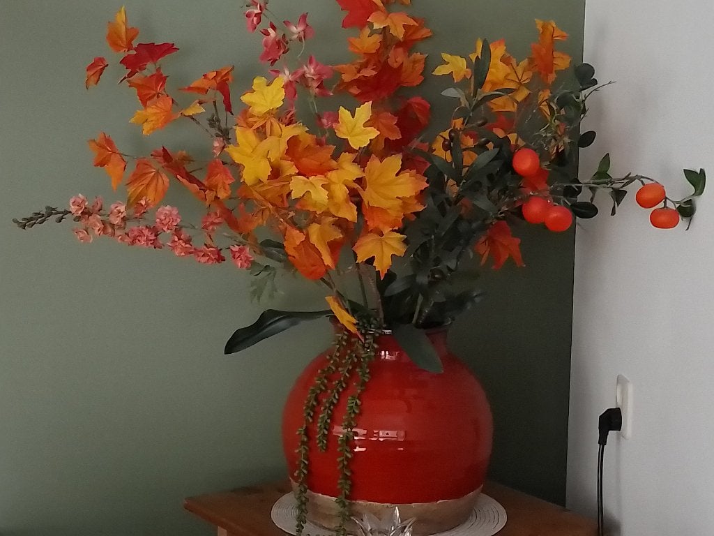 bloempot met herfstboeket, Gebruikt, Rond, Binnen, Minder dan 40 cm