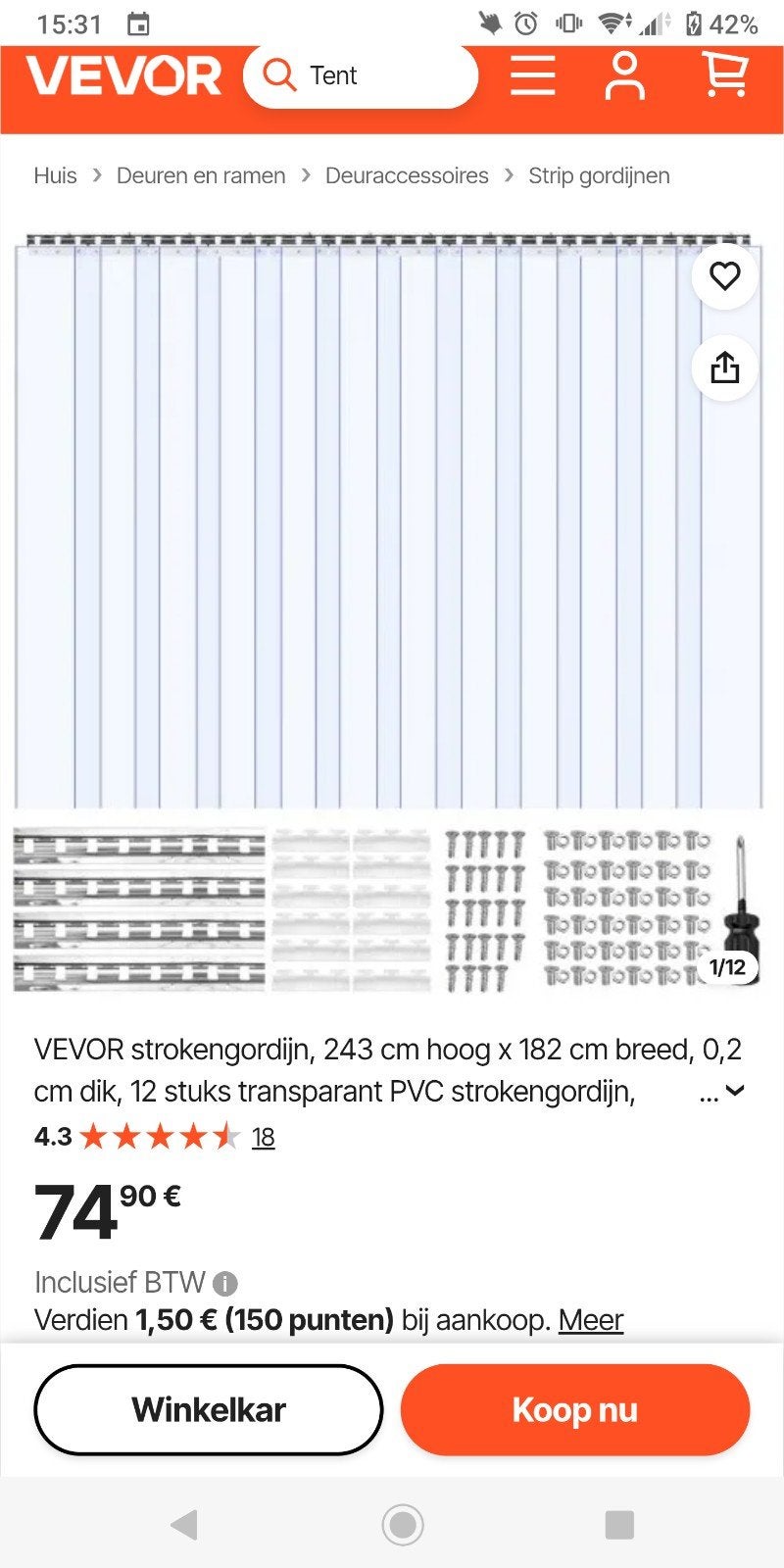 VEVOR Strokengordijn 243cm x 182cm, Kinderen en Baby's, Traphekjes, Ophalen of Verzenden, Nieuw, Metaal of IJzer, 115 cm of meer