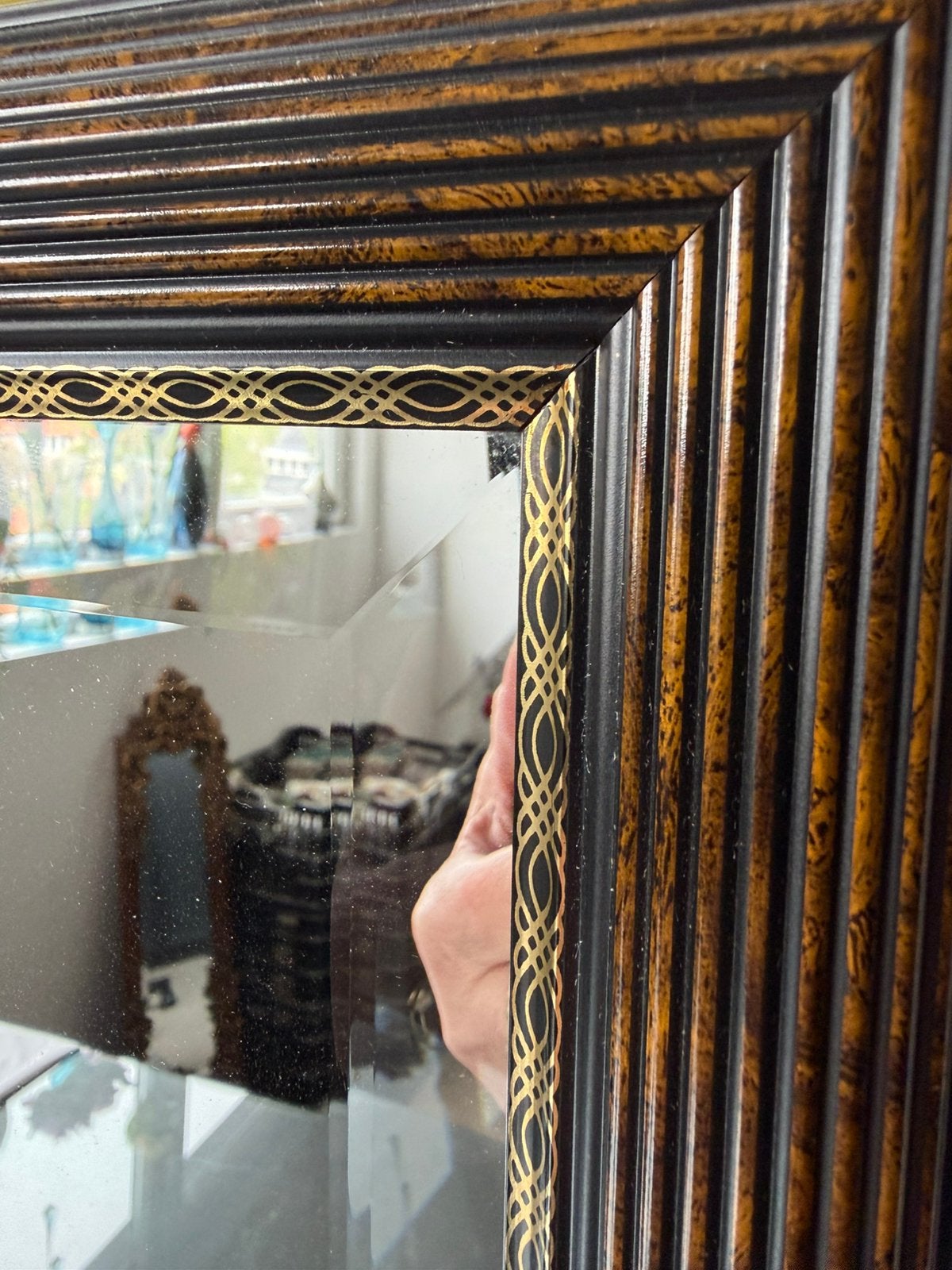 Grote facet geslepen spiegel bruin zwart goud, Huis en Inrichting, Woonaccessoires | Spiegels, Ophalen, Zo goed als nieuw, Rechthoekig