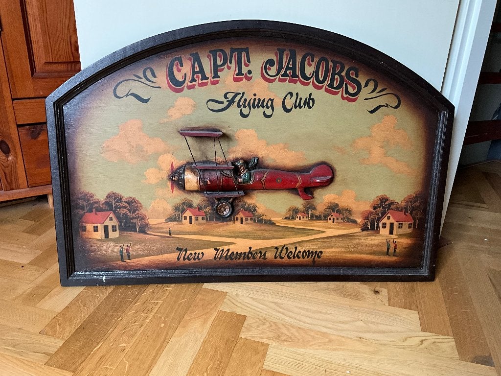 Vintage Groot Captain Jacobs Flying Club 3D bord, Ophalen, Minder dan 50 cm, Schilderij, Vintage Groot Captain Jacobs Flying Club 3D bord