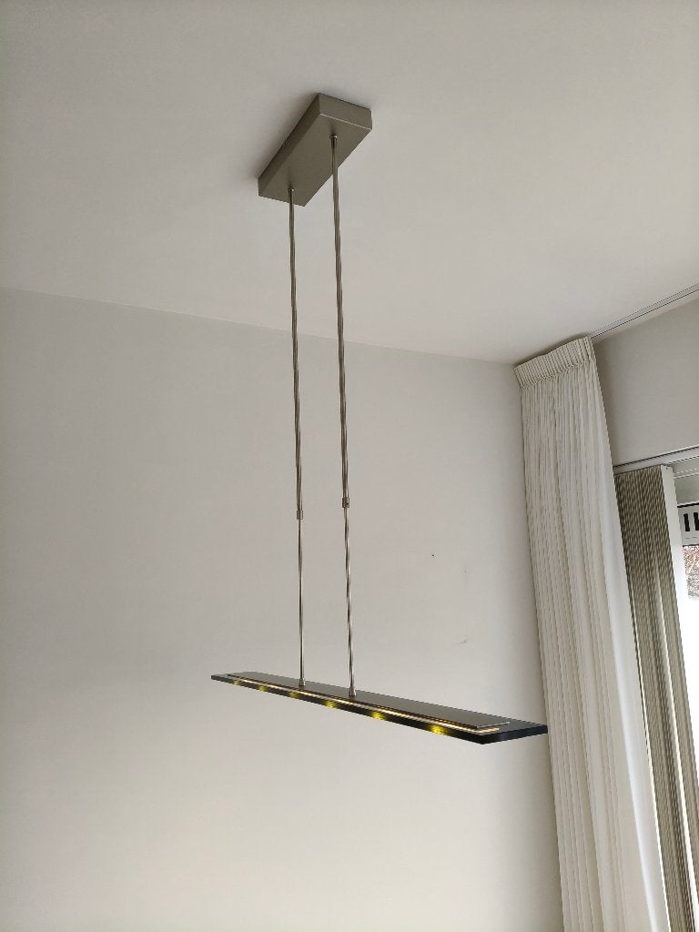 Vigo nikkel en glas hanglamp, Ophalen, Zo goed als nieuw, Glas