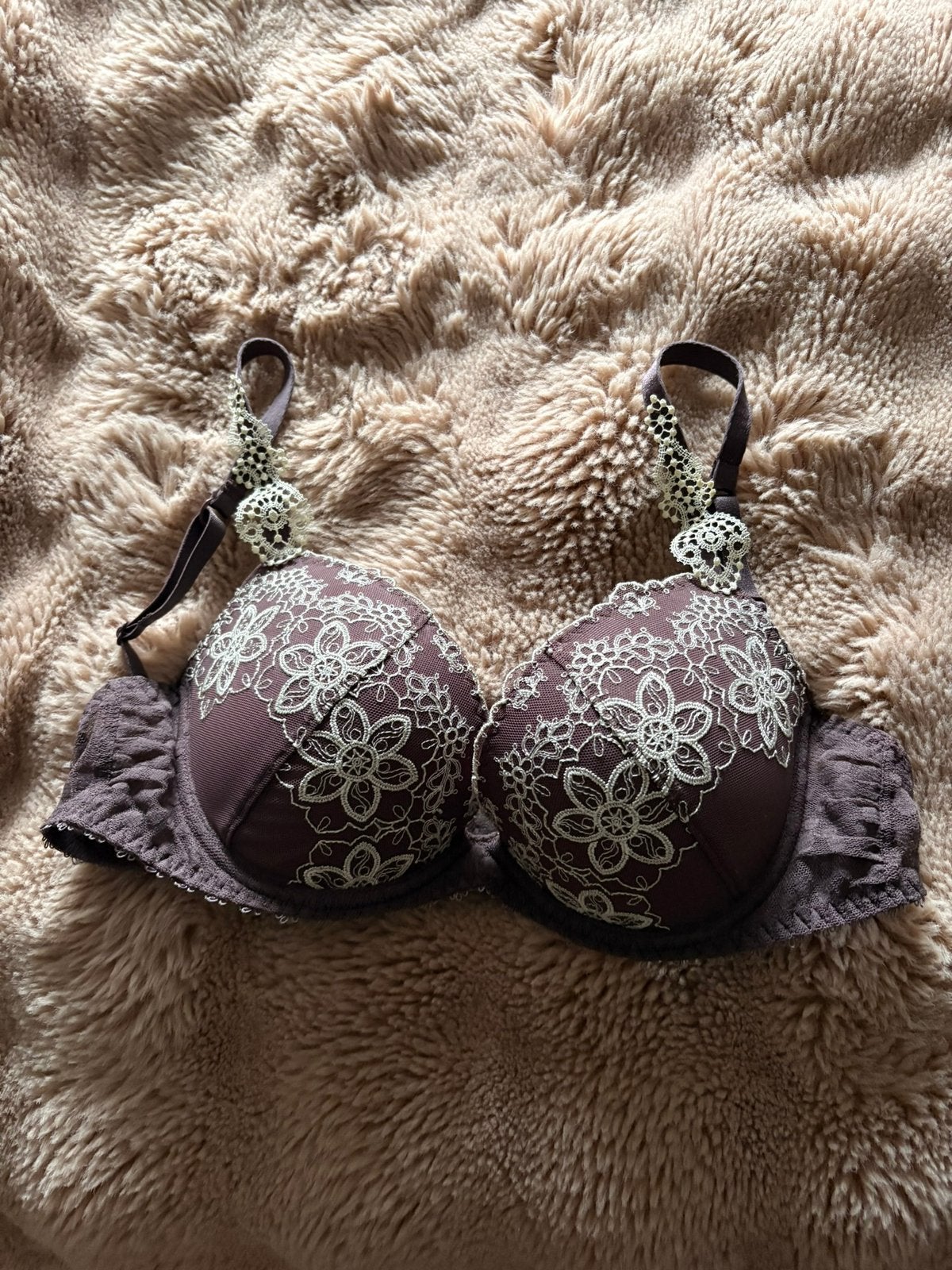 Luxe Aubade Paris BH taupe met geborduurde bloemen 75B, Ophalen of Verzenden, Bruin, BH