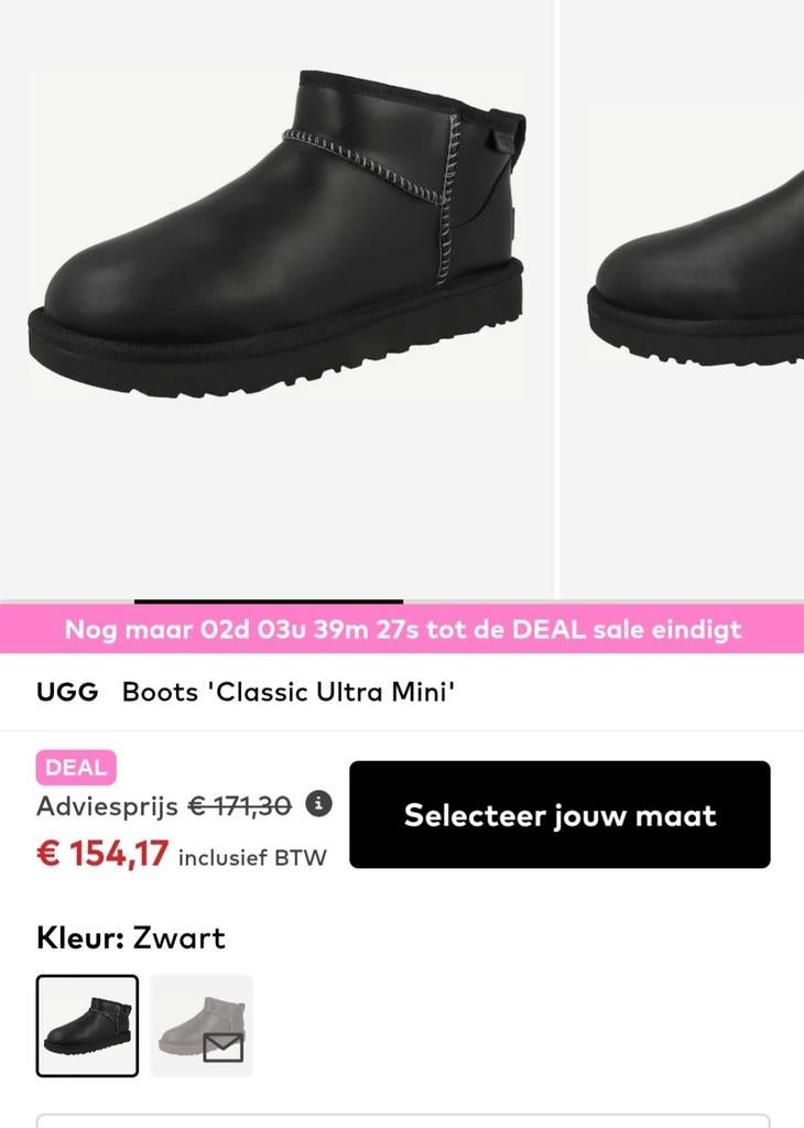 Ugg Classic Ultra Mini Laarzen Zwart, Zwart, Lage of Enkellaarzen, Nieuw, Ophalen of Verzenden