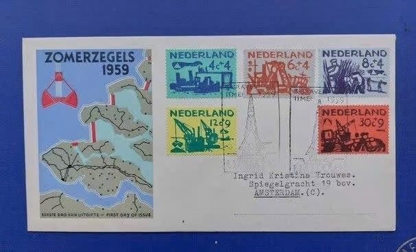Postzegel NL 1959 FDC 38 Zomerzegels 12-07, Ophalen of Verzenden, Na 1940, Gestempeld