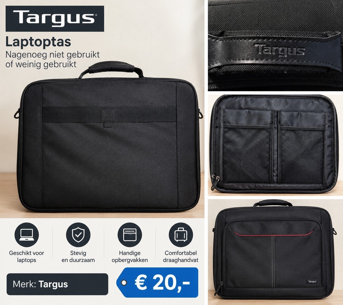 Targus Laptoptas - Nagenoeg nieuw/weinig gebruikt, 15 inch, Aktetas, Ophalen of Verzenden, Targus