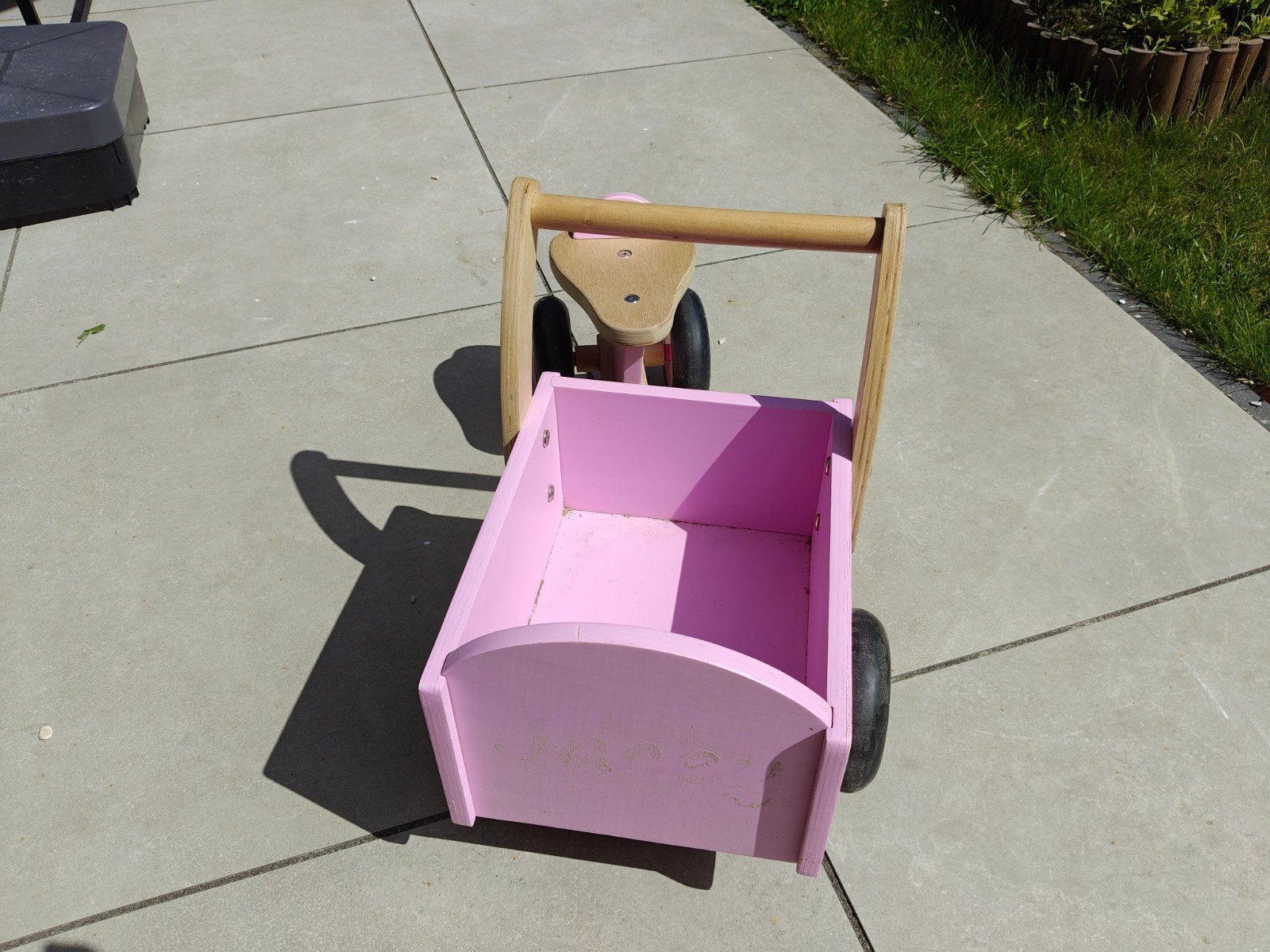 Roze houten kinder bakfiets - Bandits & Angels, Ophalen, Gebruikt, Rij- of Hobbelspeelgoed