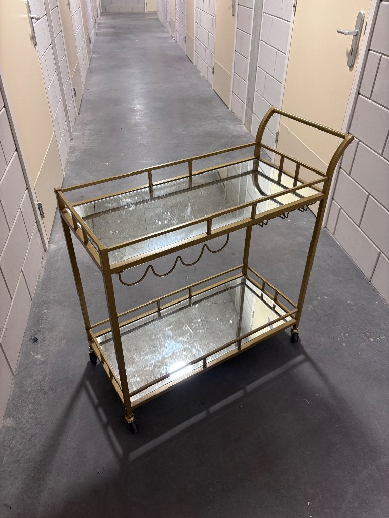 Gouden drank karretje, Huis en Inrichting, Ophalen, 50 tot 100 cm, Zo goed als nieuw, Glas