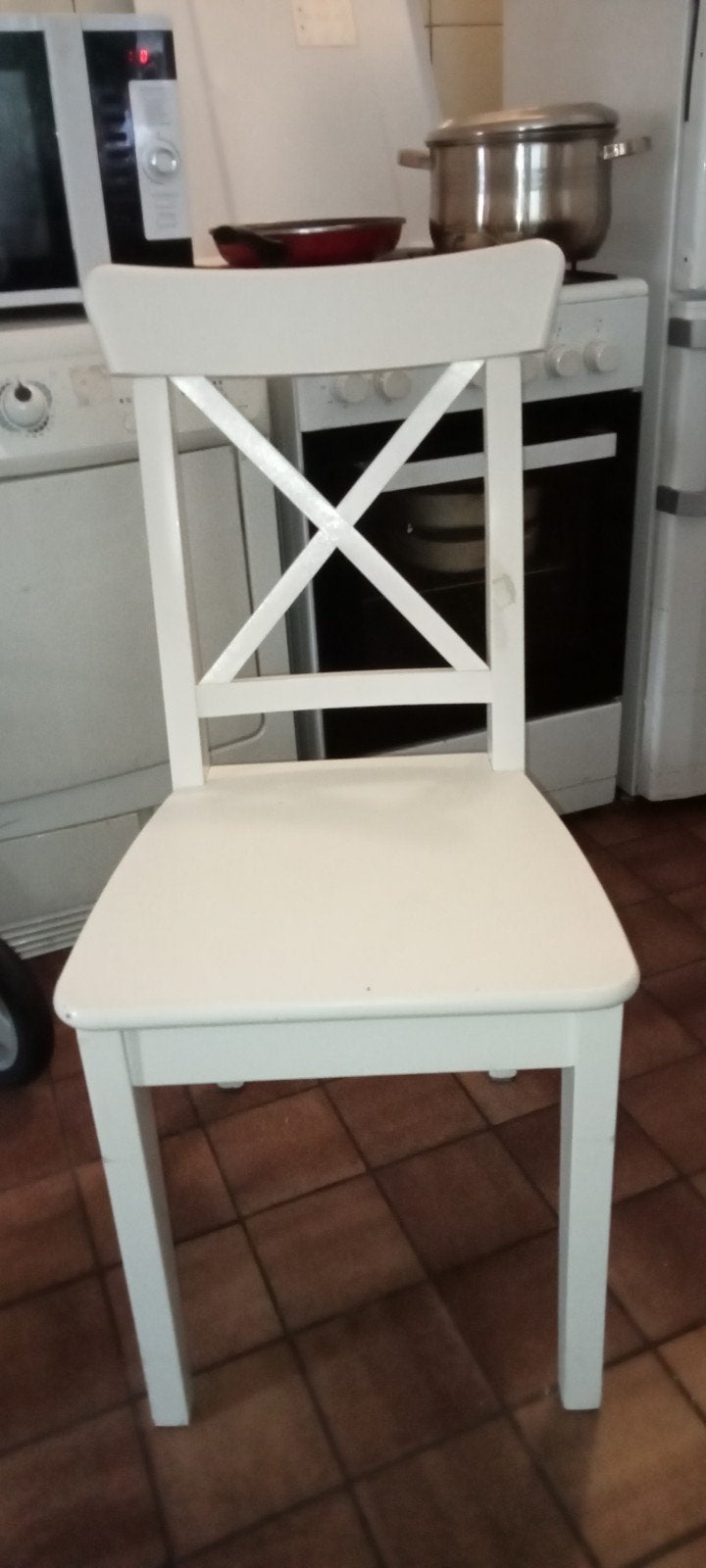 Set van 4 stevige eetkamer stoelen, Huis en Inrichting, Stoelen, Ophalen, Gebruikt, Wit, Vier