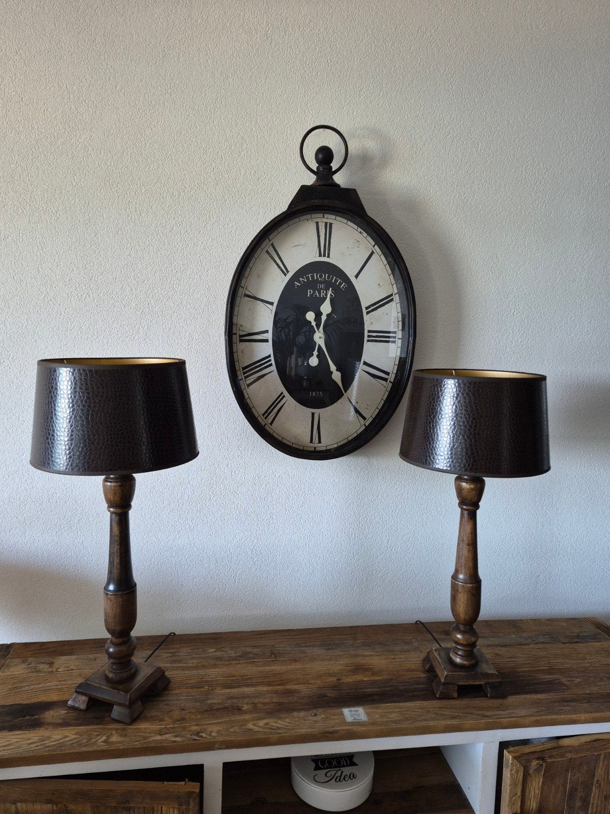 Schemerlamp hout met leren lampenkap, Ophalen, Hout
